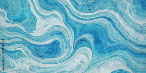 Blue ocean wave background. Blue and white water ocean background. Wavy line background. Hand drawn watercolour ocean background. Vector illustration