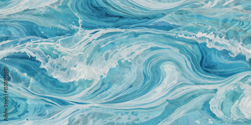 Abstract blue ocean sea surface water wave and curve line background. Vector illustration