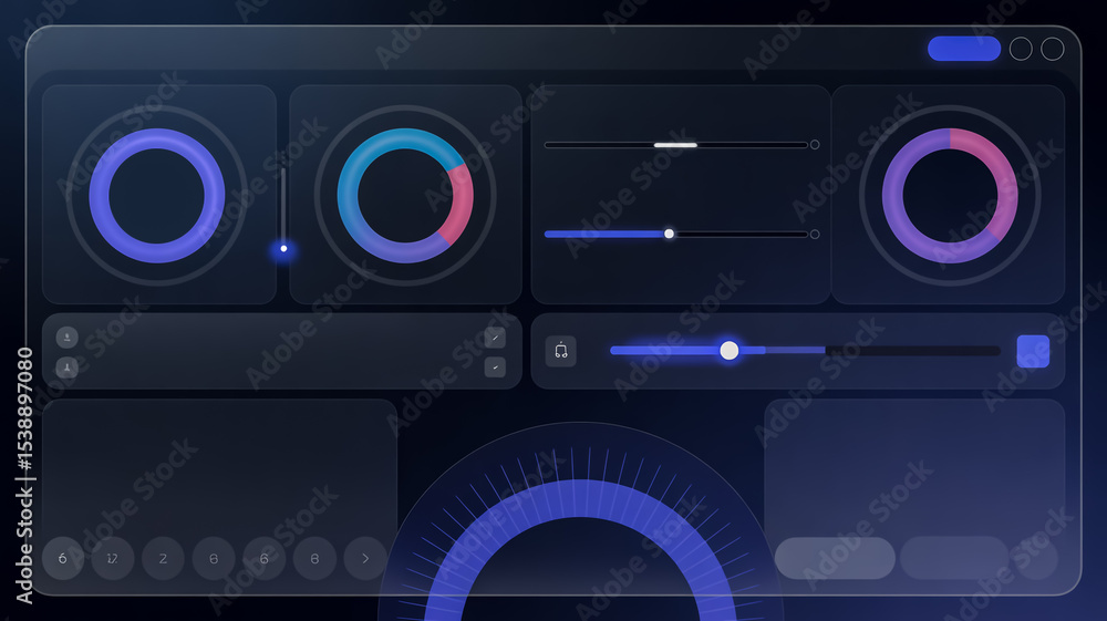 Fototapeta premium Design dark theme dashboard interface for web app and mobile app with charts and sliders control