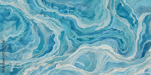 Blue ocean wave background. Blue and white water ocean background. Wavy line background. Hand drawn watercolour ocean background. Vector illustration