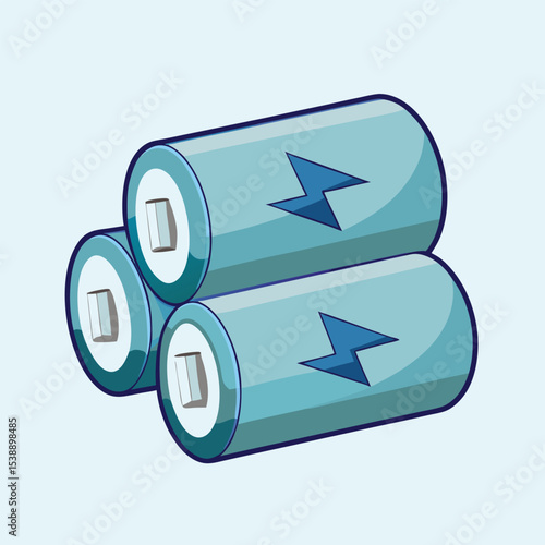 Three blue batteries with energy symbols for technology and power illustration