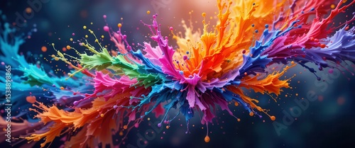 Colorful splashes create a vibrant background for computer monitors