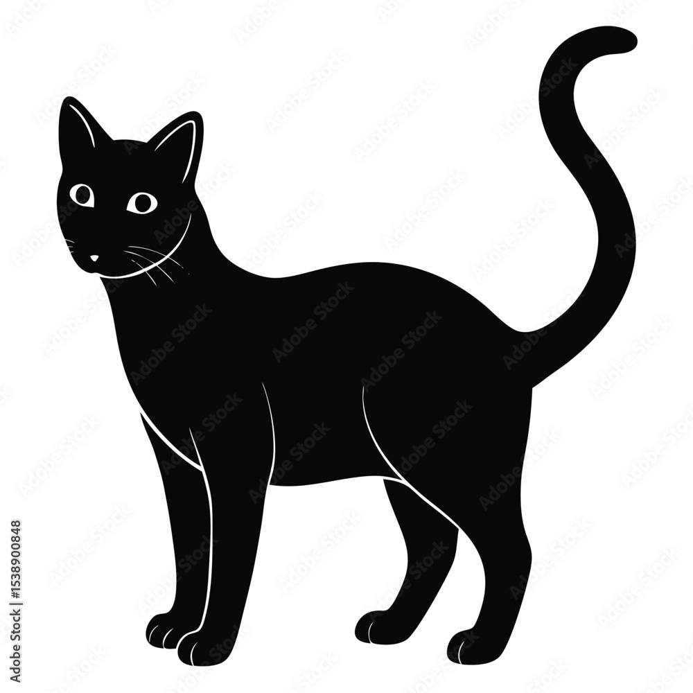 Black Cat Silhouette Vector Illustration Standing Pose Simple Design Graphic Image Black Cat Silhouette Vector Illustration Standing Pose Simple Design Graphic Image