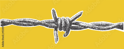 Barbed wire texture on a bright yellow background emphasizing security and confinement concepts