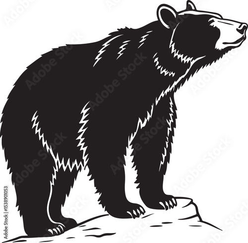 Bear vector art illustration silhouette image, Black bear silhouette vector illustration animal wildlife