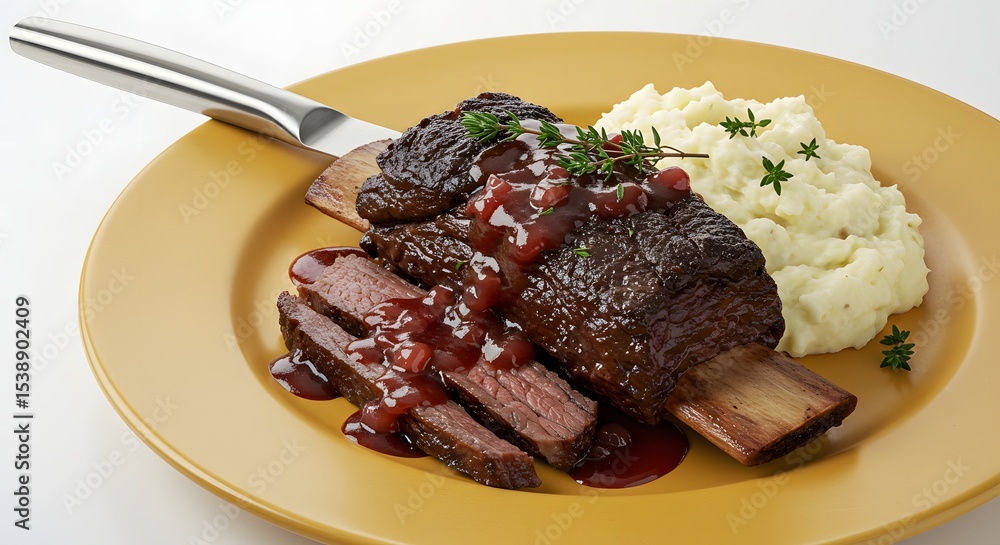 Delicious Slow-Cooked Beef Short Ribs with Creamy Mashed Potatoes and Cranberry Sauce Delicious Slow-Cooked Beef Short Ribs with Creamy Mashed Potatoes and Cranberry Sauce