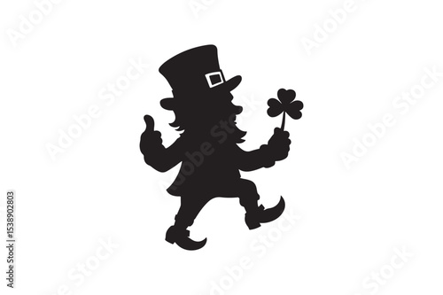 leprechaun silhouette vector art illustration on white background