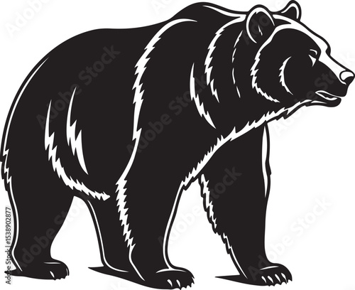 Bear vector art illustration silhouette image, Black bear silhouette vector illustration animal wildlife