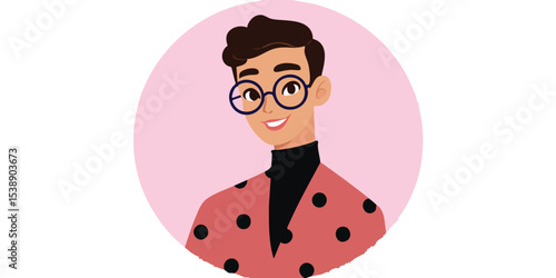 A stylish cartoon illustration depicts a young man, exuding confidence and charm in a chic outfit, set against a soft, inviting backdrop.