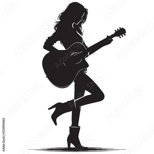 silhouette of a person playing guitar, editable vector image