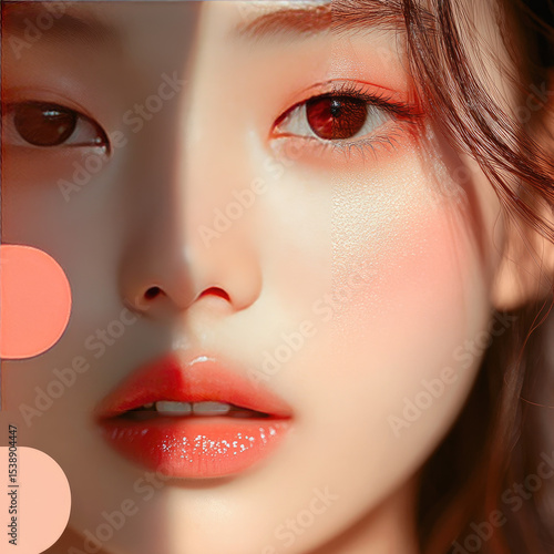 A beautiful woman's face in close-up. An illustration for facial skincare advertising. Suitable for printing on packaging, banners, and promotional materials, or as a creative print for T-shirts and f