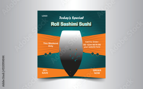 Delicious sushi social media promotion and Instagram banner post design template for a food restaurant
