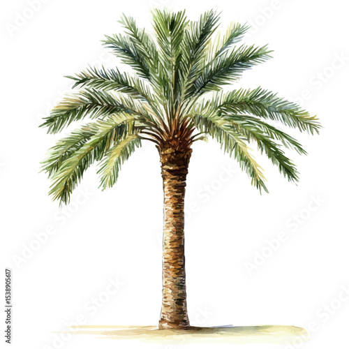 watercolor vector of A Date Palm Tree, isolated on a white background.