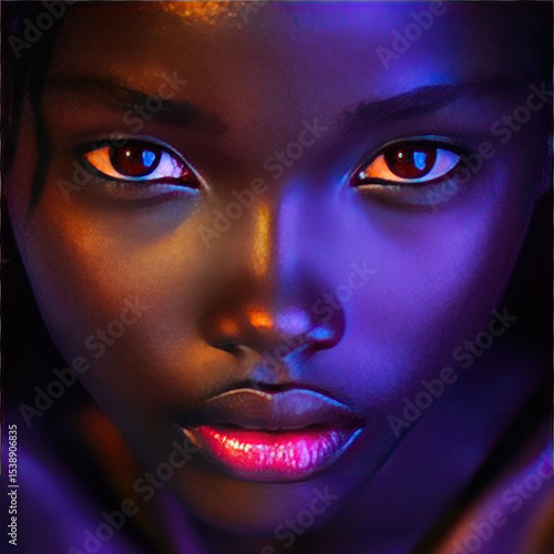 A beautiful woman's face in close-up. An illustration for facial skincare advertising. Suitable for printing on packaging, banners, and promotional materials, or as a creative print for T-shirts and f
