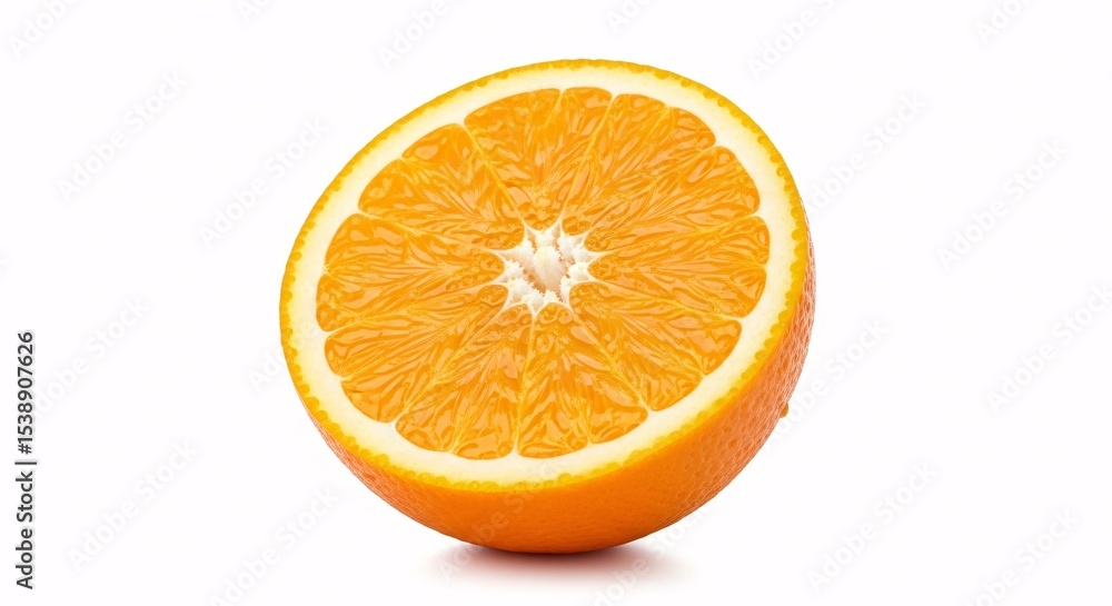 Juicy Orange Half Slice Isolated on White Background, Fresh Citrus Fruit Juicy Orange Half Slice Isolated on White Background, Fresh Citrus Fruit