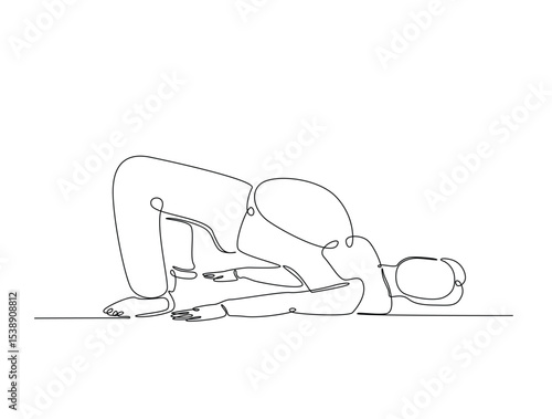 Continuous one line drawing of pregnant mother practicing yoga. Pregnant yoga outline illustration. Editable vector.