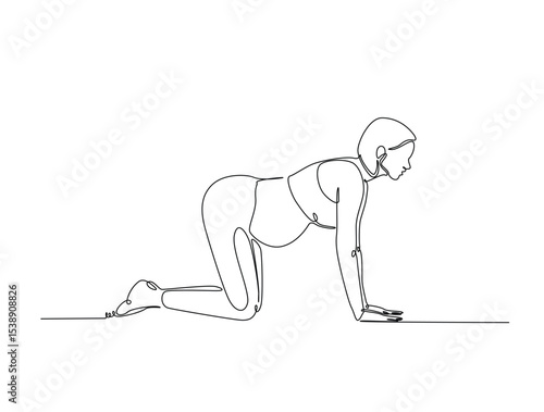 Continuous one line drawing of pregnant mother practicing yoga. Pregnant yoga outline illustration. Editable vector.