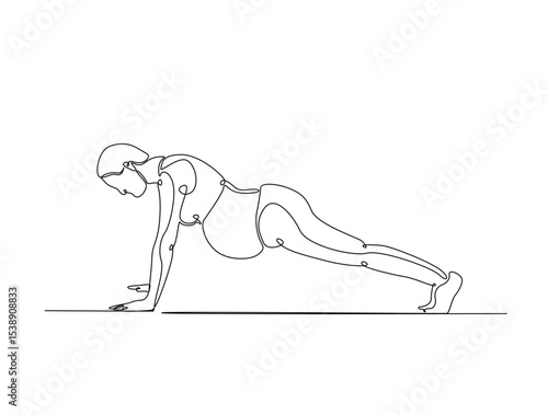 Continuous one line drawing of pregnant mother practicing yoga. Pregnant yoga outline illustration. Editable vector.