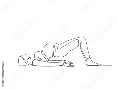 Continuous one line drawing of pregnant mother practicing yoga. Pregnant yoga outline illustration. Editable vector.