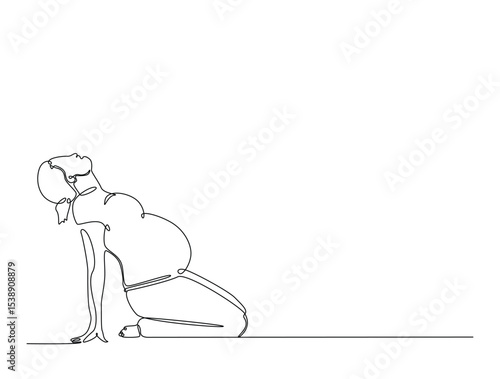 Continuous one line drawing of pregnant mother practicing yoga. Pregnant yoga outline illustration. Editable vector.