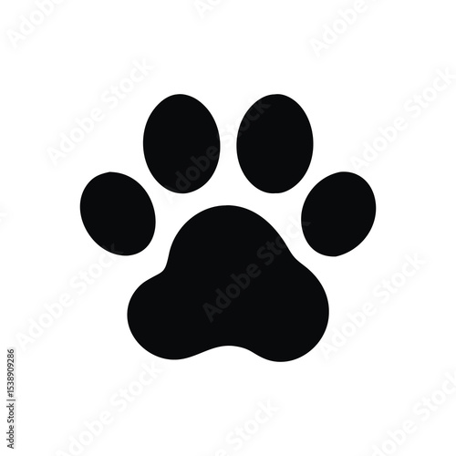 Bold Black Animal Paw Print Vector Icon for Pet Care and Wildlife Design Concepts