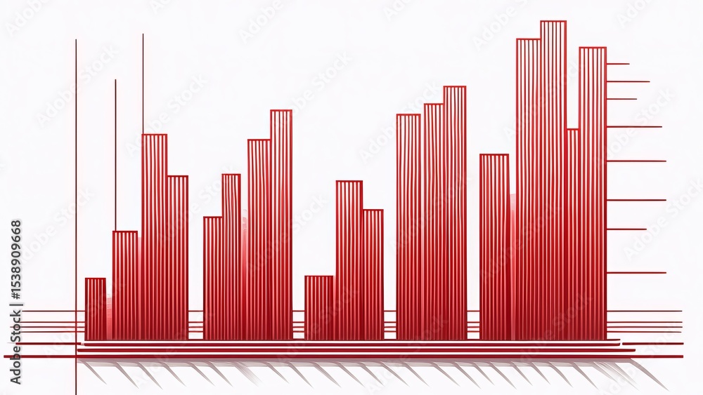 Fototapeta premium Red Bar Graph Chart Illustration for Business, Finance, and Data Analysis on a White Background - Statistical Visualisation