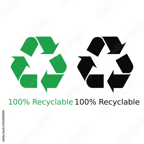 100% Recyclable Green and Black Icon Vector.