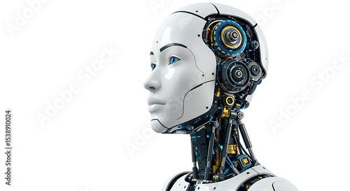 Female robot head and neck isolated on white background