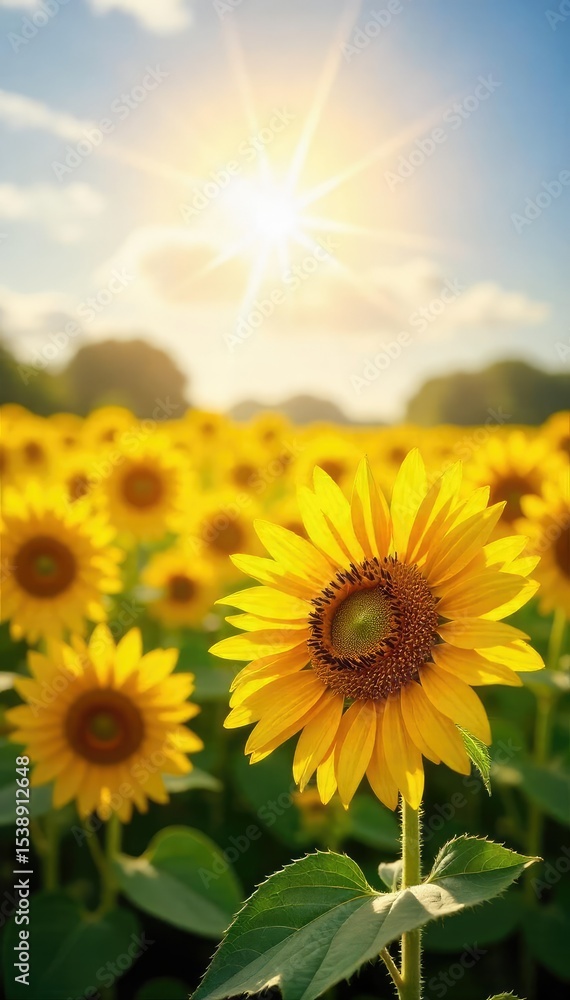 Fototapeta premium Radiant sunshine illuminates a field of vibrant sunflowers, symbolizing pure joy and the positive energy of nature A perfect representation of happiness and optimism , bright, brilliant, calm