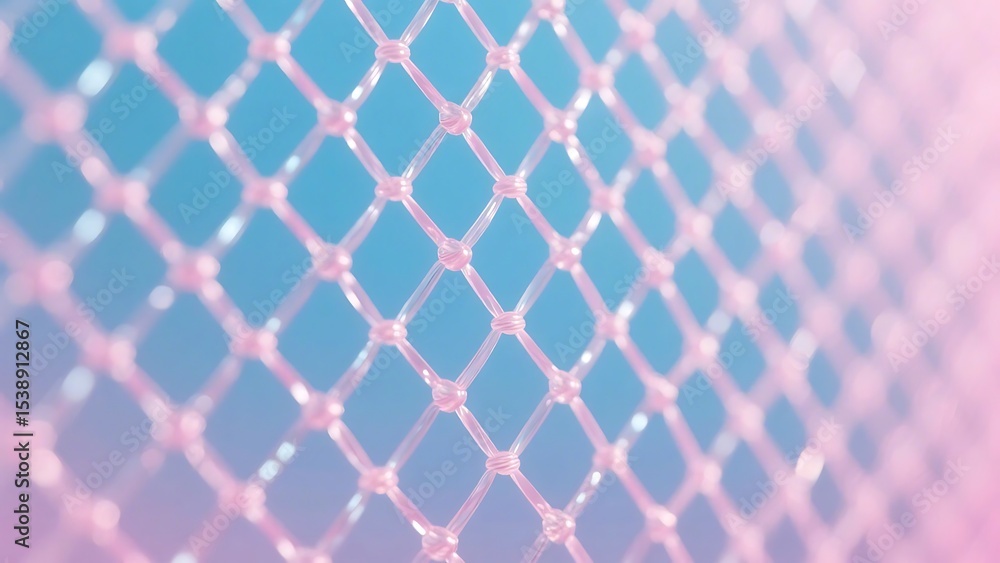 Fototapeta premium Pink netting creates a diamond pattern against a blue background