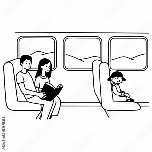 A vector of a family traveling on train