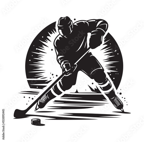 Ice hockey arena player shooting Competitive Team Intense Game. professional forward player