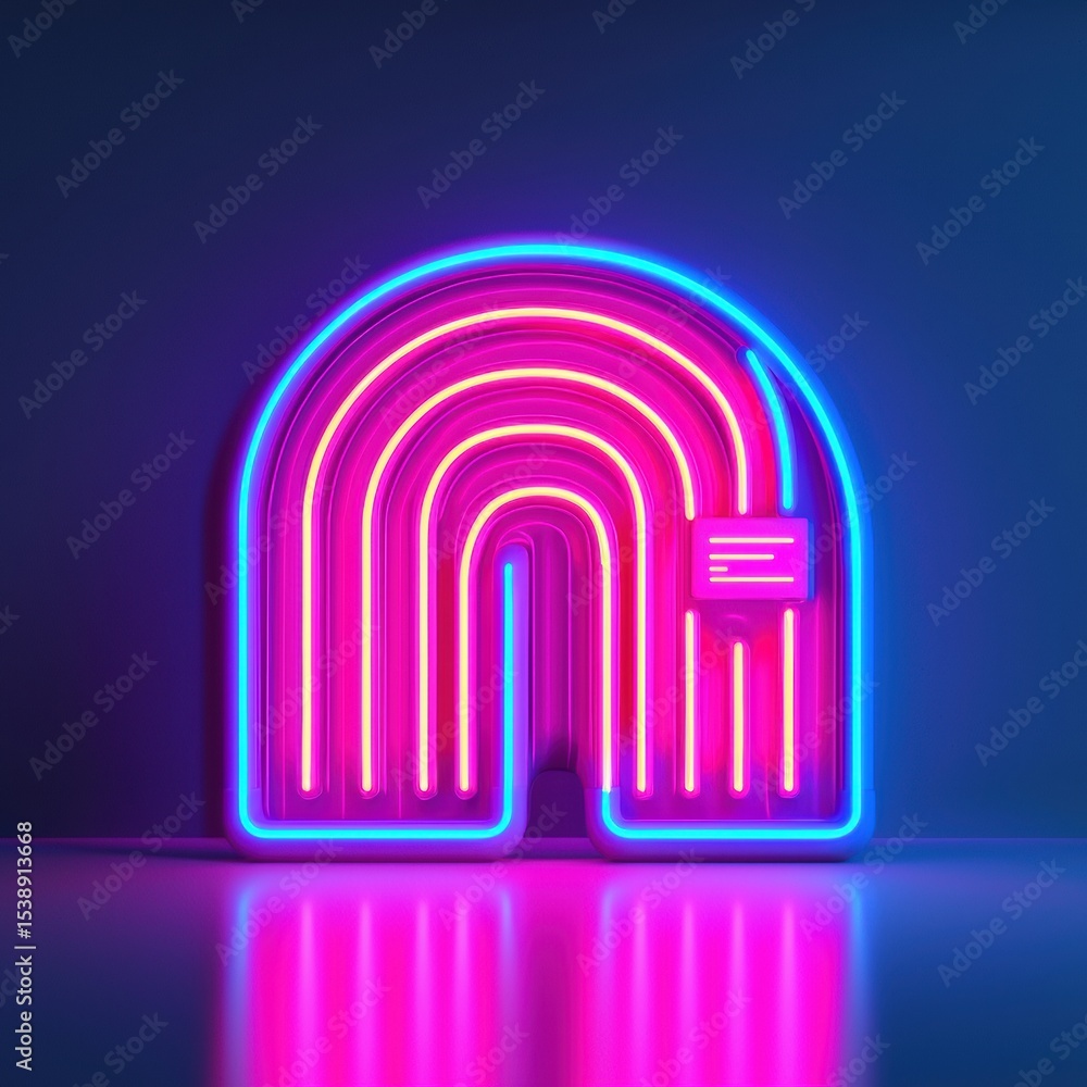 Neon rainbow arch with vibrant colors glowing against a dark background. Neon rainbow arch with vibrant colors glowing against a dark background.