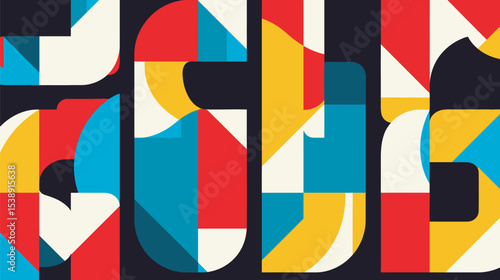 Abstract forms assemble vibrant composition creatively