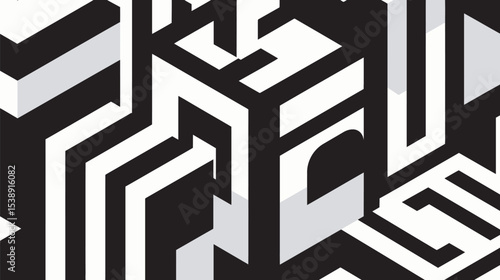 Abstract shapes construct maze pattern background monochrome design