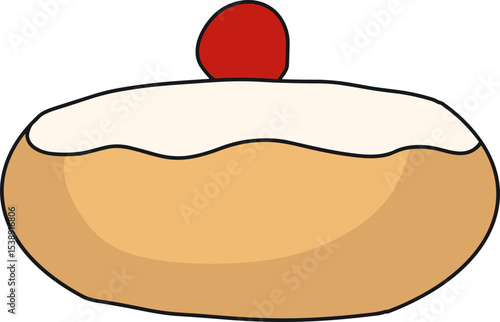 donut with vanilla jam and a cherry