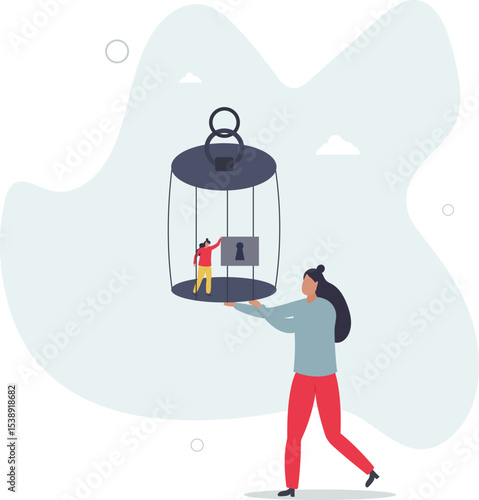 Stuck or trapped, fixed mindset or metal illness problem, anxiety or depression, solitude and loneliness, fear to get outside concept. character life .