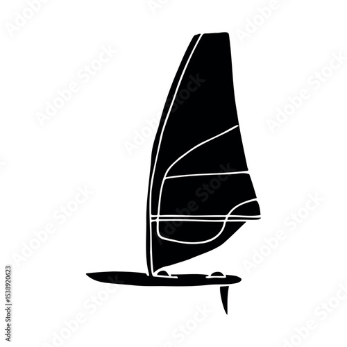 Illustration of windsurfing silhouette vector image for water sport enthusiasts and windsurf design projects and summer vibes vector