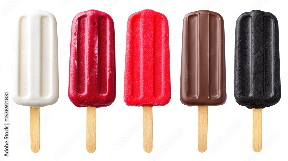 Ice cream popsicle isolated on transparent background with colorful frozen dessert sticks Ice cream popsicle isolated on transparent background with colorful frozen dessert sticks