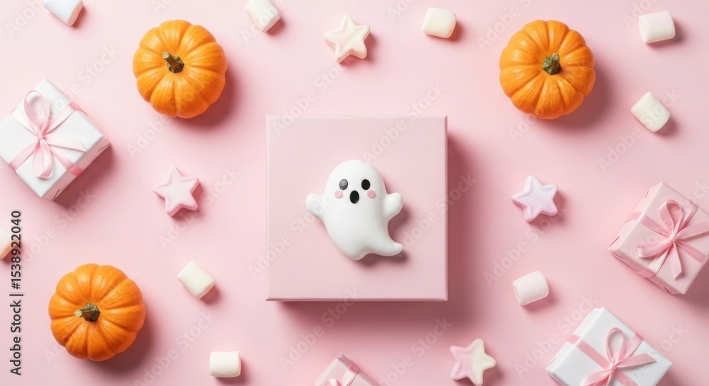 Pink Halloween Flatlay Pumpkins Ghost Marshmallows Gifts Pink Halloween Flatlay Pumpkins Ghost Marshmallows Gifts