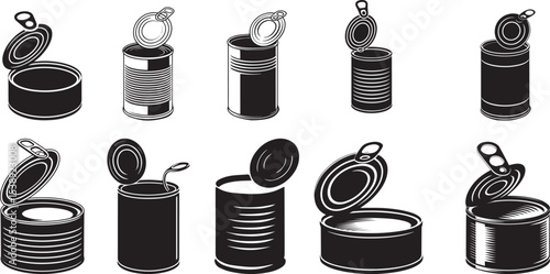Various canned food items open and closed. eps-10