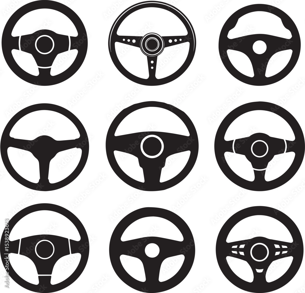 Naklejka premium Nine different car steering wheel icons set. eps-10