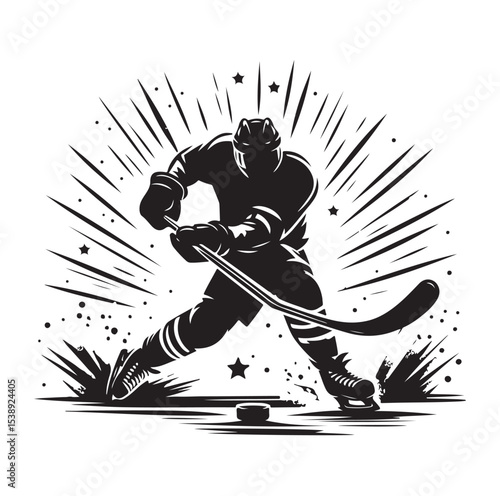 Ice hockey arena player shooting Competitive Team Intense Game. professional forward player