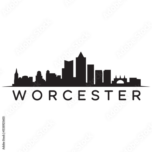 Worcester skyline silhouette. Black Worcester city. Vector black silhouette. with white background
