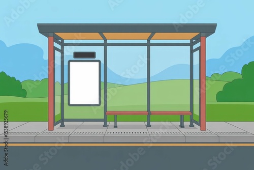 Bus stop template illustration, with empty blank space for text copy space or mockup design, high detail, 8k