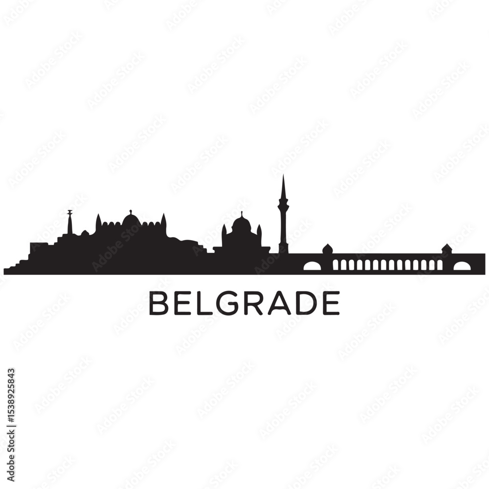 Naklejka premium Belgrade skyline horizontal banner. Belgrade, Serbia. Vector template for your design. Vector black silhouette. with white background