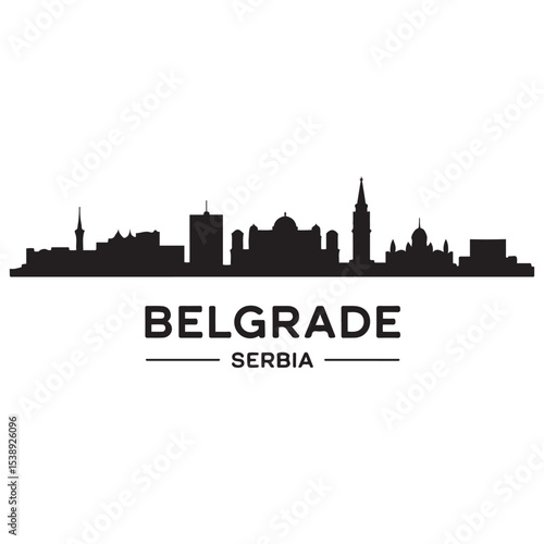 Belgrade skyline horizontal banner. Belgrade, Serbia. Vector template for your design. Vector black silhouette. with white background