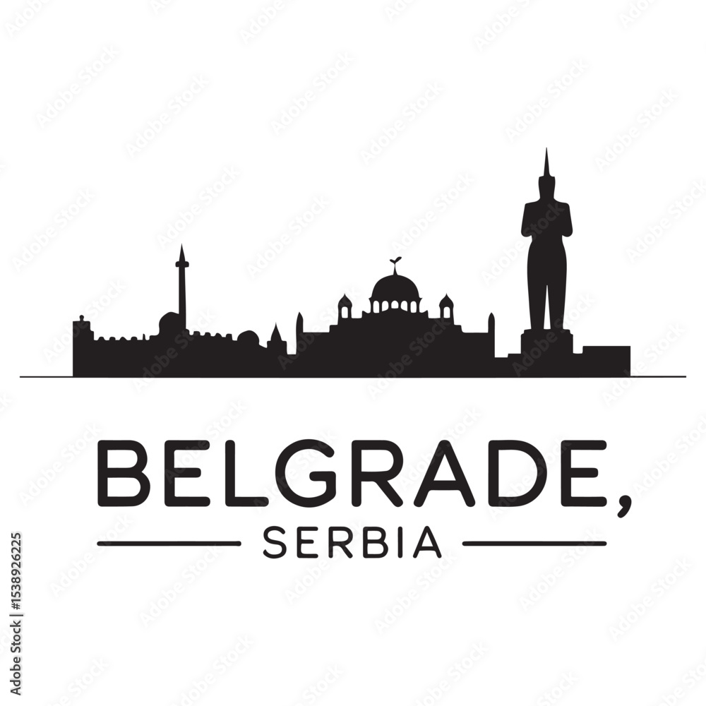 Fototapeta premium Belgrade skyline horizontal banner. Belgrade, Serbia. Vector template for your design. Vector black silhouette. with white background