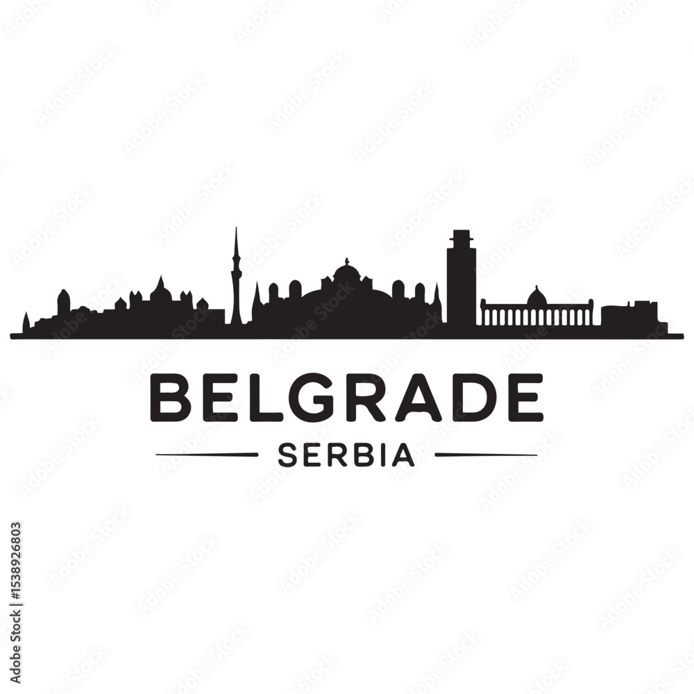 Obraz premium Belgrade skyline horizontal banner. Belgrade, Serbia. Vector template for your design. Vector black silhouette. with white background
