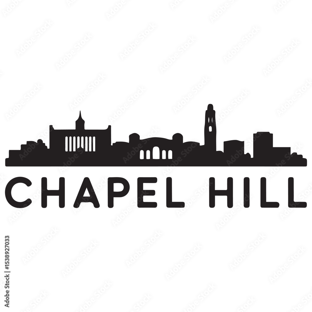 Naklejka premium Chapel Hill skyline horizontal banner. Chapel Hill, NC. Vector template for your design. Vector black silhouette. with white background